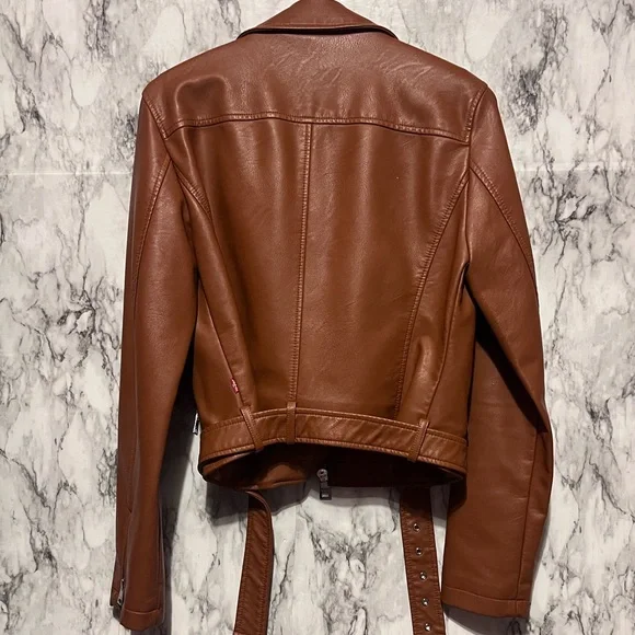 Levi's Faux Leather Belted Moto Jacket in Camel - Picture 2 of 9